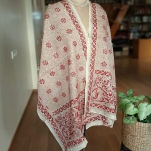Tussar silk stole with kantha hand-embroidery, made in Santiniketan – (TSSK0017)