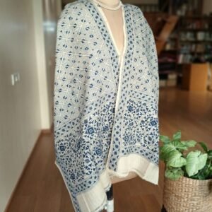 Tussar silk stole with kantha hand-embroidery, made in Santiniketan – (TSSK0016)