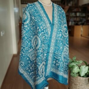 Tussar silk stole with kantha hand-embroidery, made in Santiniketan – (TSSK0010)