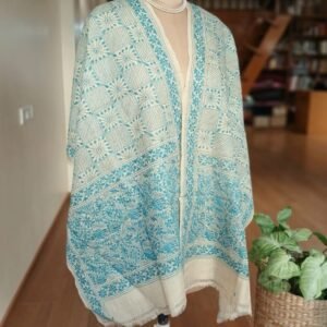 Tussar silk stole with kantha hand-embroidery, made in Santiniketan – (TSSK0018)