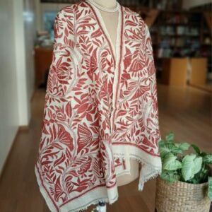 Tussar silk stole with kantha hand-embroidery, made in Santiniketan – (TSSK0012)