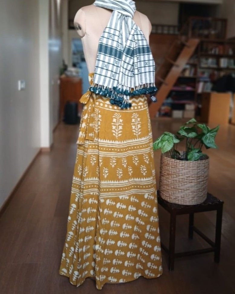 Pure Cotton Wraparound Skirt from Jodhpur – (PCWS0004) – Yellow