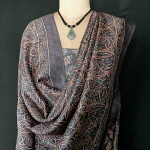 Two-Piece Salwar Sets in Pure Tussar Silk with Natural Dyes Ajrakh – (TPSS1002)