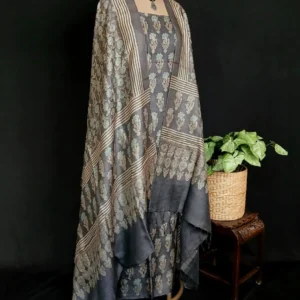 Two-Piece Salwar Sets in Pure Tussar Silk with Natural Dyes Ajrakh – (TPSS1003)
