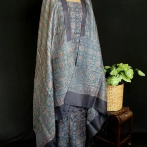 Two-Piece Salwar Sets in Pure Tussar Silk with Natural Dyes Ajrakh – (TPSS1005)