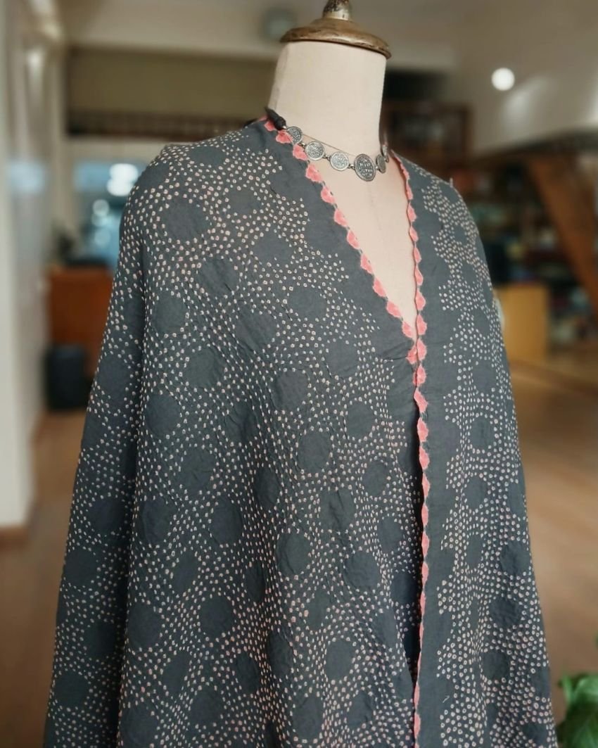 Cotton Stole with very fine designer Bandhani Work - (CSBW0005) - Image 2