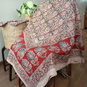 Natural Dyes Pedana Kalamkari Handblock Bedsheet Set - (NDKB0012)