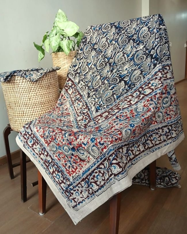 Natural Dyes Pedana Kalamkari Handblock Bedsheet Set - (NDKB0014)