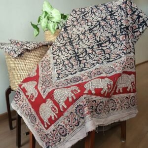 Natural Dyes Pedana Kalamkari Handblock Bedsheet Set - (NDKB0016)