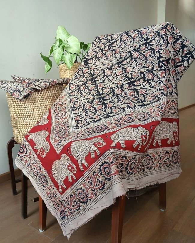 Natural Dyes Pedana Kalamkari Handblock Bedsheet Set - (NDKB0016)