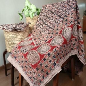 Natural Dyes Pedana Kalamkari Handblock Bedsheet Set - (NDKB0017)
