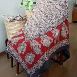 Natural Dyes Pedana Kalamkari Handblock Bedsheet Set - (NDKB0004)