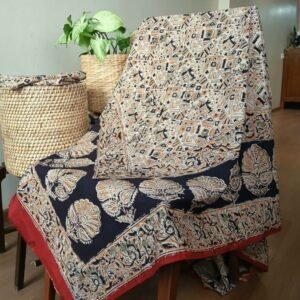 Natural Dyes Pedana Kalamkari Handblock Bedsheet Set - (NDKB0006)