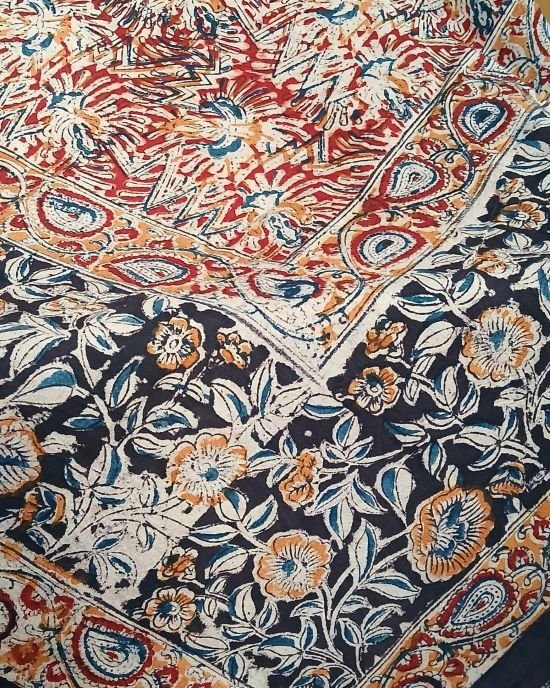 Natural Dyes Pedana Kalamkari Handblock Bedsheet Set - (NDKB0007) - Image 3