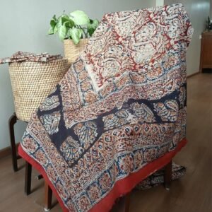 Natural Dyes Pedana Kalamkari Handblock Bedsheet Set - (NDKB0008)