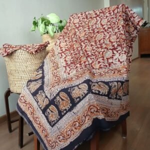 Natural Dyes Pedana Kalamkari Handblock Bedsheet Set - (NDKB0009)