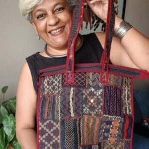 Boho Patchwork Tote Bag with Hand-Embroidery -(TOTB1024)