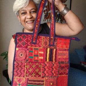 Boho Patchwork Tote Bag with Hand-Embroidery -(TOTB1023)