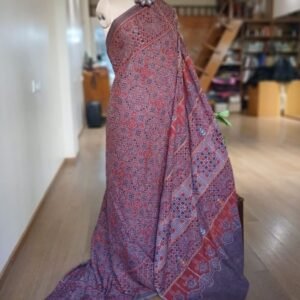 Barmer Ajrakh with Embroidered Palla Mul Cotton Saree – (AMCE1116)