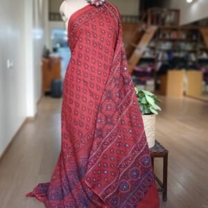 Barmer Ajrakh with Embroidered Palla Mul Cotton Saree – (AMCE1122)