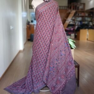 Barmer Ajrakh with Embroidered Palla Mul Cotton Saree – (AMCE1123)