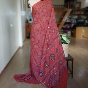 Barmer Ajrakh with Embroidered Palla Mul Cotton Saree – (AMCE1125)