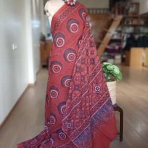 Barmer Ajrakh with Embroidered Palla Mul Cotton Saree – (AMCE1103)