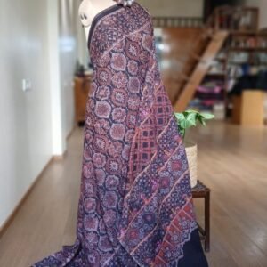 Barmer Ajrakh with Embroidered Palla Mul Cotton Saree – (AMCE1109)