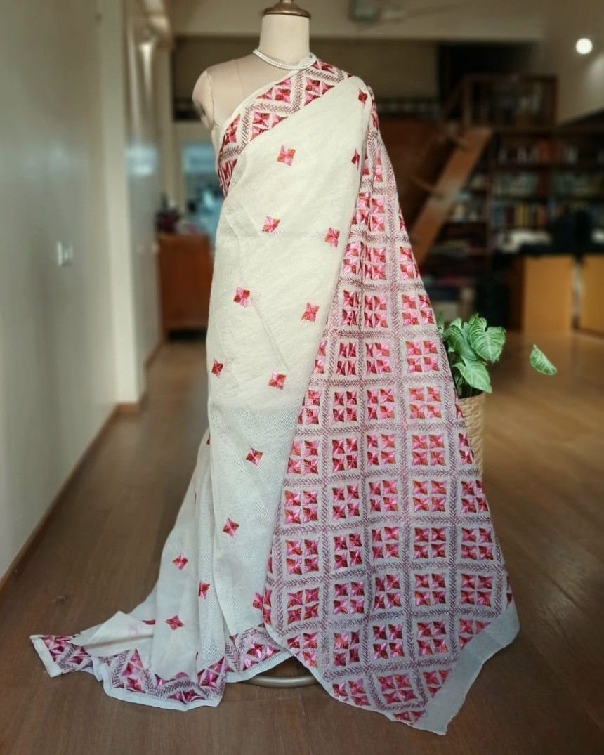 Phulkari Hand Embroidered Saree from Punjab -(PHES0005)