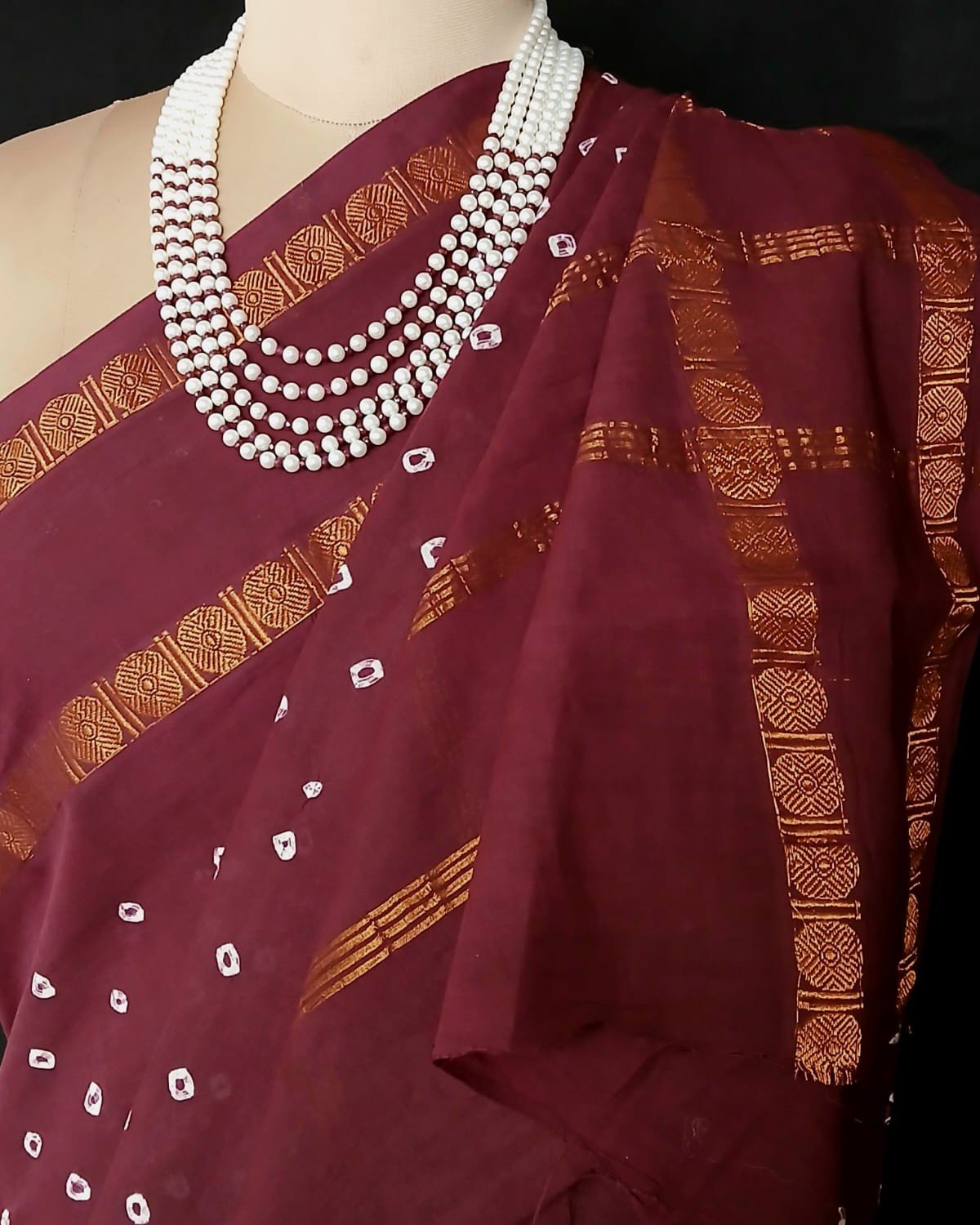 Hand-knotted Madurai Sungudi Cotton Saree- (HKSS0003) - Image 4