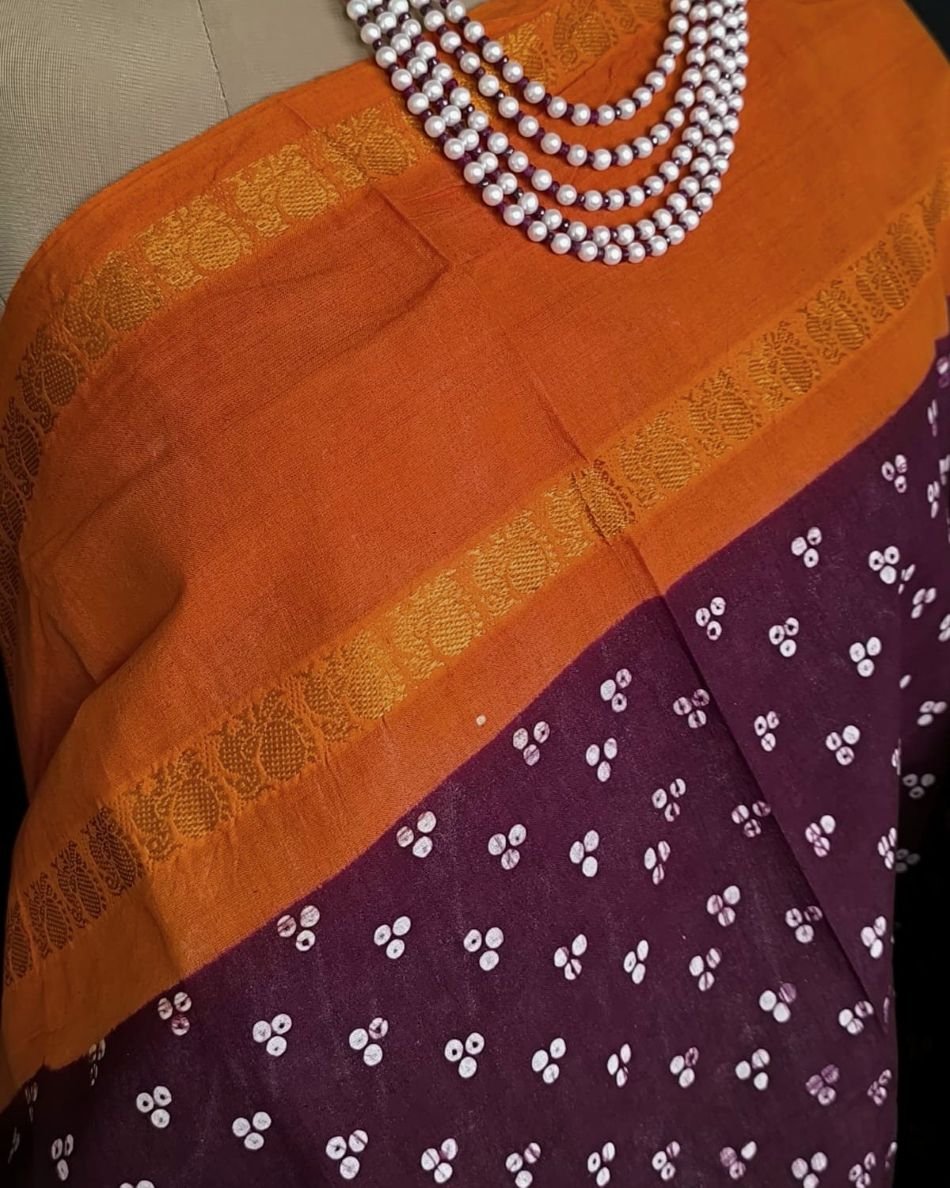 Hand-knotted Madurai Sungudi Cotton Saree- (HKSS0010) - Image 2