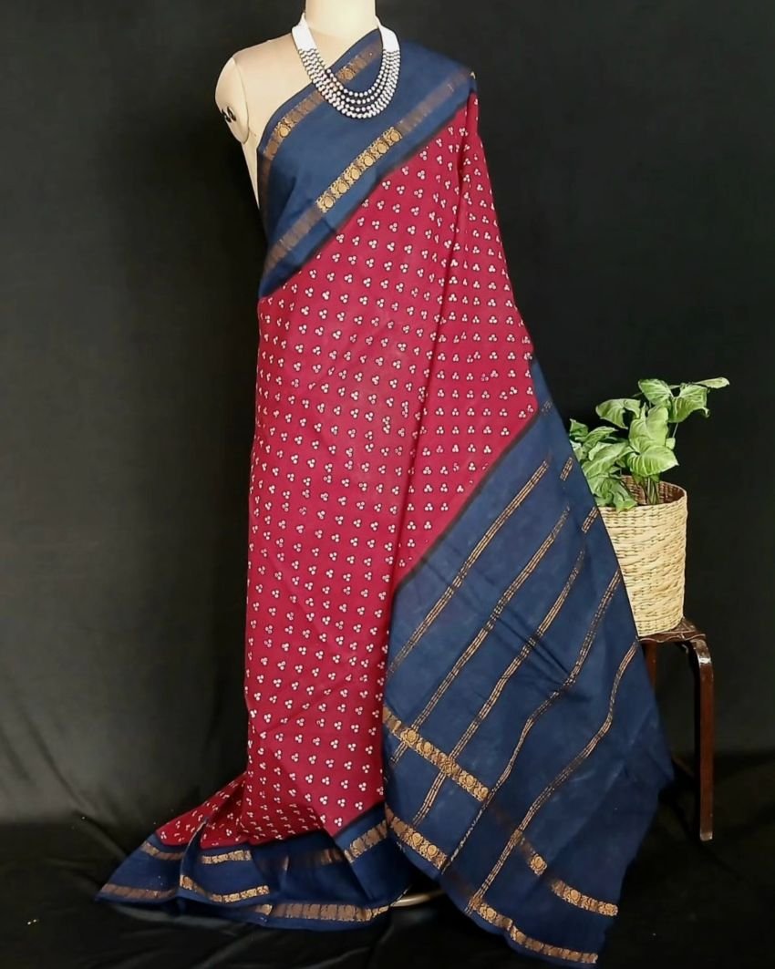 Hand-knotted Madurai Sungudi Cotton Saree- (HKSS0016)
