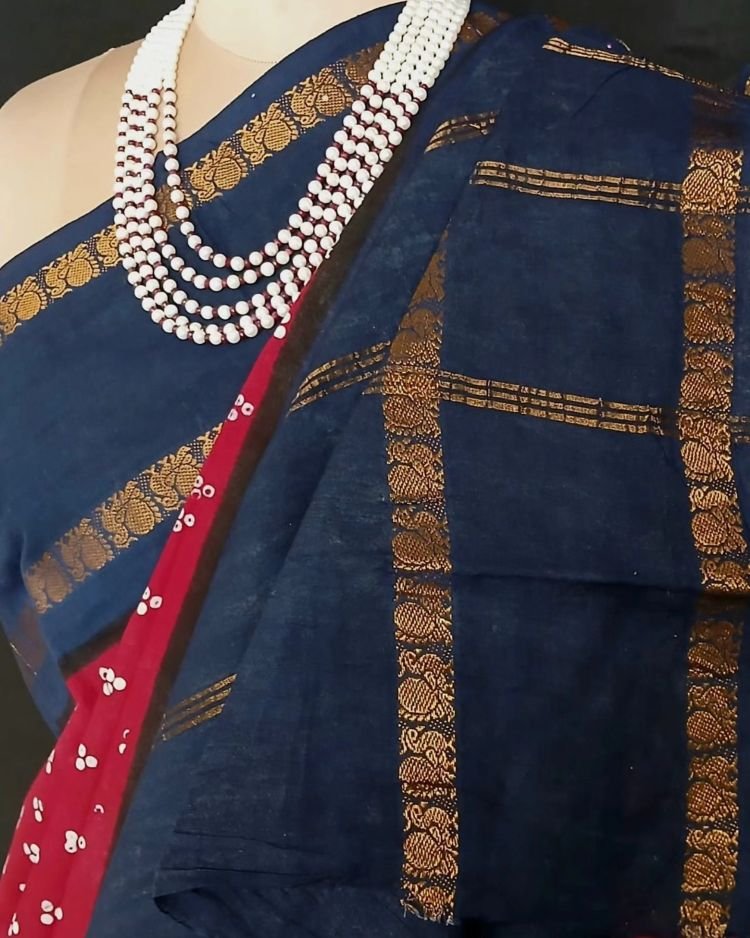 Hand-knotted Madurai Sungudi Cotton Saree- (HKSS0016) - Image 5