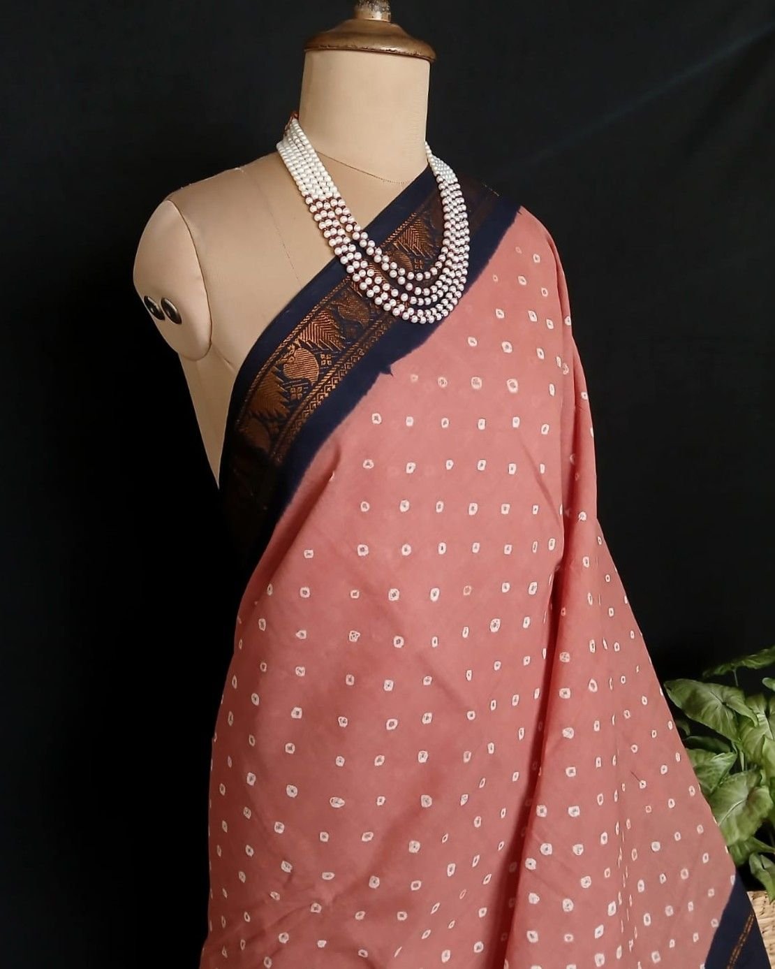 Hand-knotted Madurai Sungudi Cotton Saree- (HKSS0019) - Image 3