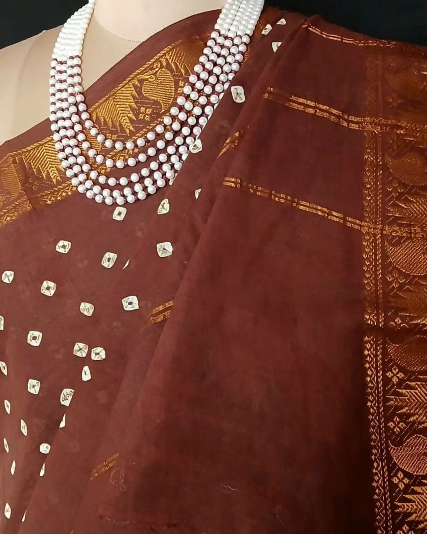 Hand-knotted Madurai Sungudi Cotton Saree- (HKSS0014) - Image 5