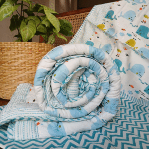 Baby Quilt Set ( Razai + Dohar) – Blue  – (BABY0006)