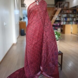 Ajrakh Handblock Saree on Silk-Cotton - (AHSC0007)