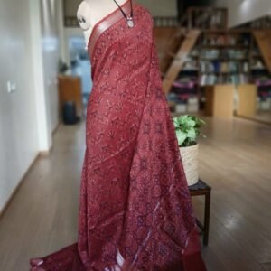 Ajrakh Handblock Saree on Silk-Cotton - (AHSC0009)