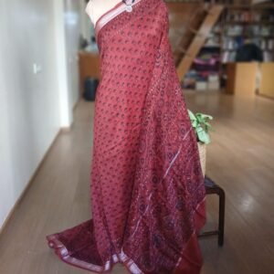 Ajrakh Handblock Saree on Silk-Cotton - (AHSC0011)