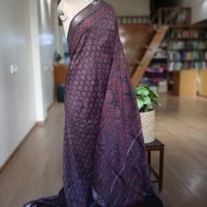 Ajrakh Handblock Saree on Silk-Cotton - (AHSC0001)