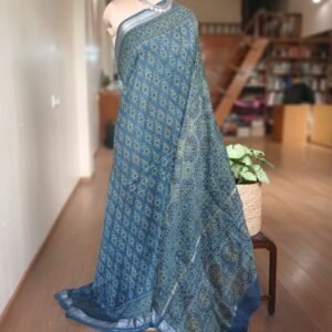 Ajrakh Handblock Saree on Silk-Cotton - (AHSC0004)