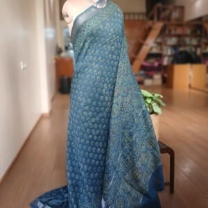 Ajrakh Handblock Saree on Silk-Cotton - (AHSC0006)