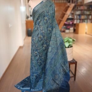 Ajrakh Handblock Saree on Silk-Cotton - (AHSC0014)