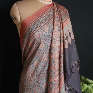 Ajrakh Tussar Silk Saree – (ATSS0026)