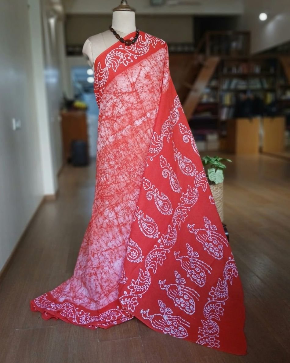 No-Zari Batik Saree from Madurai - (NZBS1013)