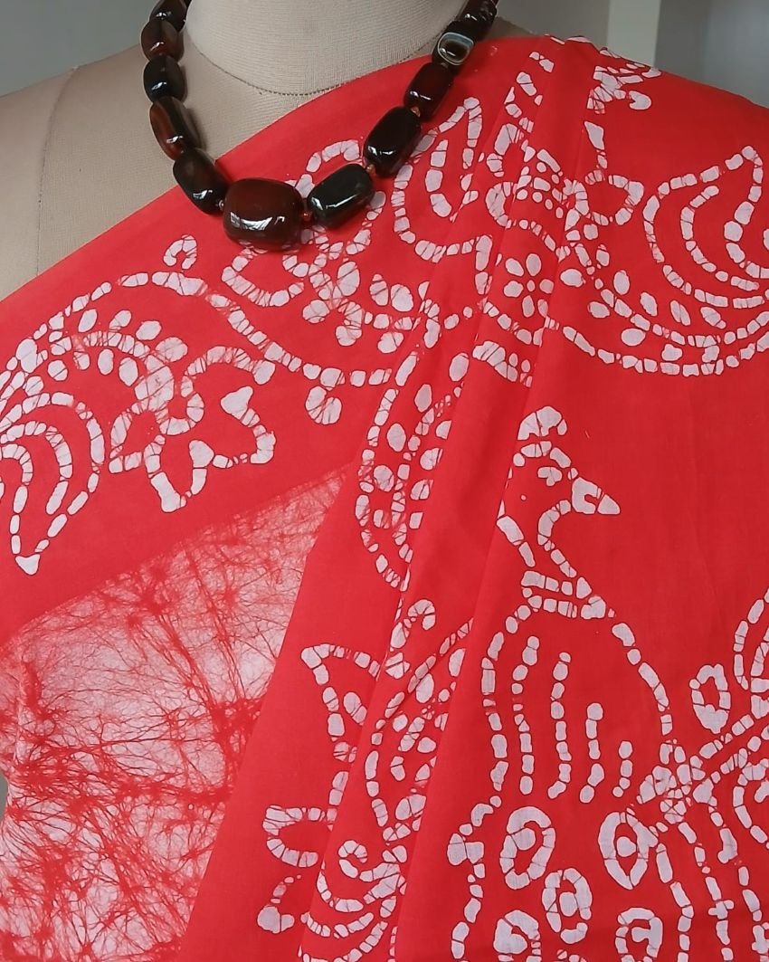 No-Zari Batik Saree from Madurai - (NZBS1013) - Image 5