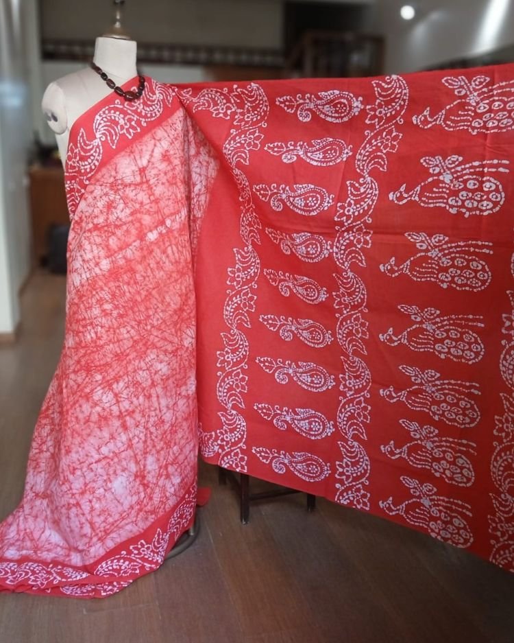 No-Zari Batik Saree from Madurai - (NZBS1013) - Image 6