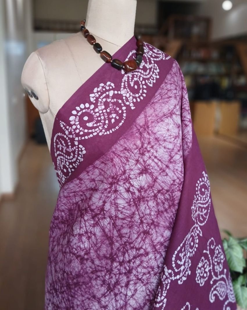 No-Zari Batik Saree from Madurai - (NZBS1014) - Image 3