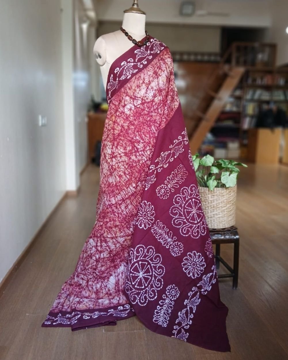 No-Zari Batik Saree from Madurai - (NZBS1015)