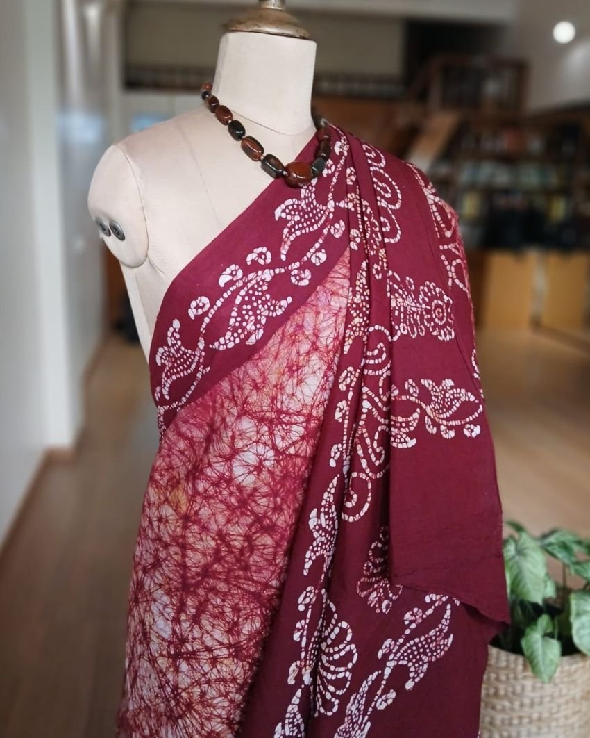 No-Zari Batik Saree from Madurai - (NZBS1015) - Image 4